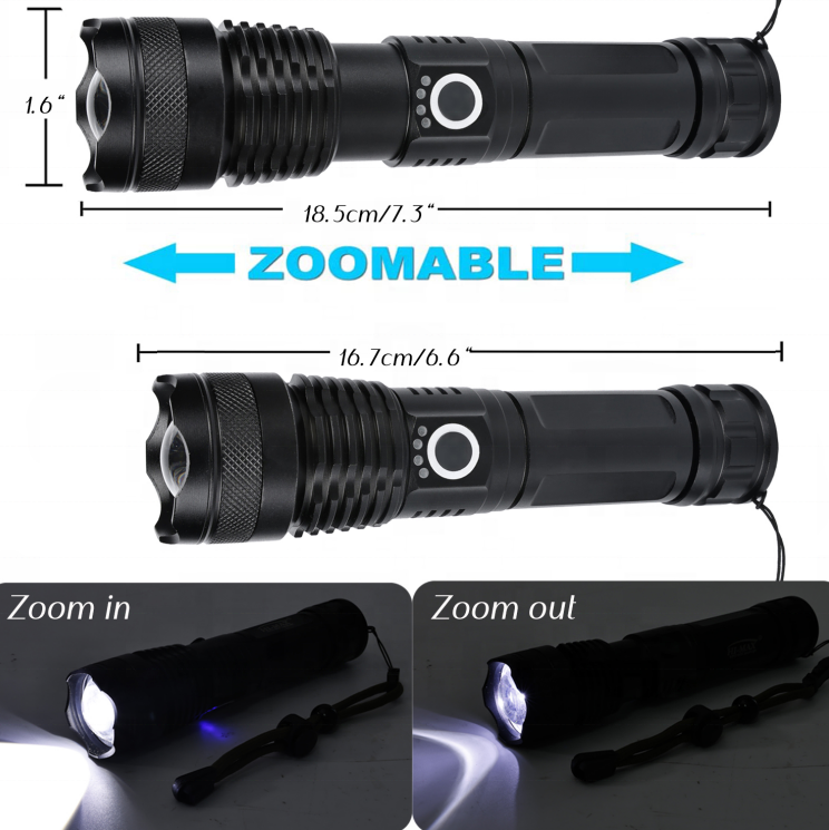 High Lumen Strong Powerful Zoomable Flashlight Torches LED Hand Waterproof Flashlight Rechargeable For Outdoor Working