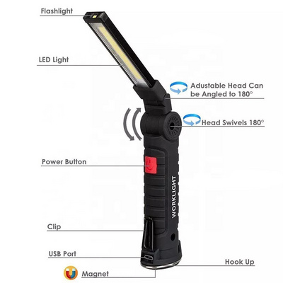 Rechargeable LED Work Light with Magnetic Base and Hanging Hook 360 degree Rotate magnetic for mechanics Car Repair Emergency