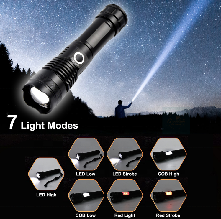 Multipurpose LED COB With Red Light USB Rechargeable Aluminum Alloy Power Torch Flashlight For Outdoor Camping With Magnet