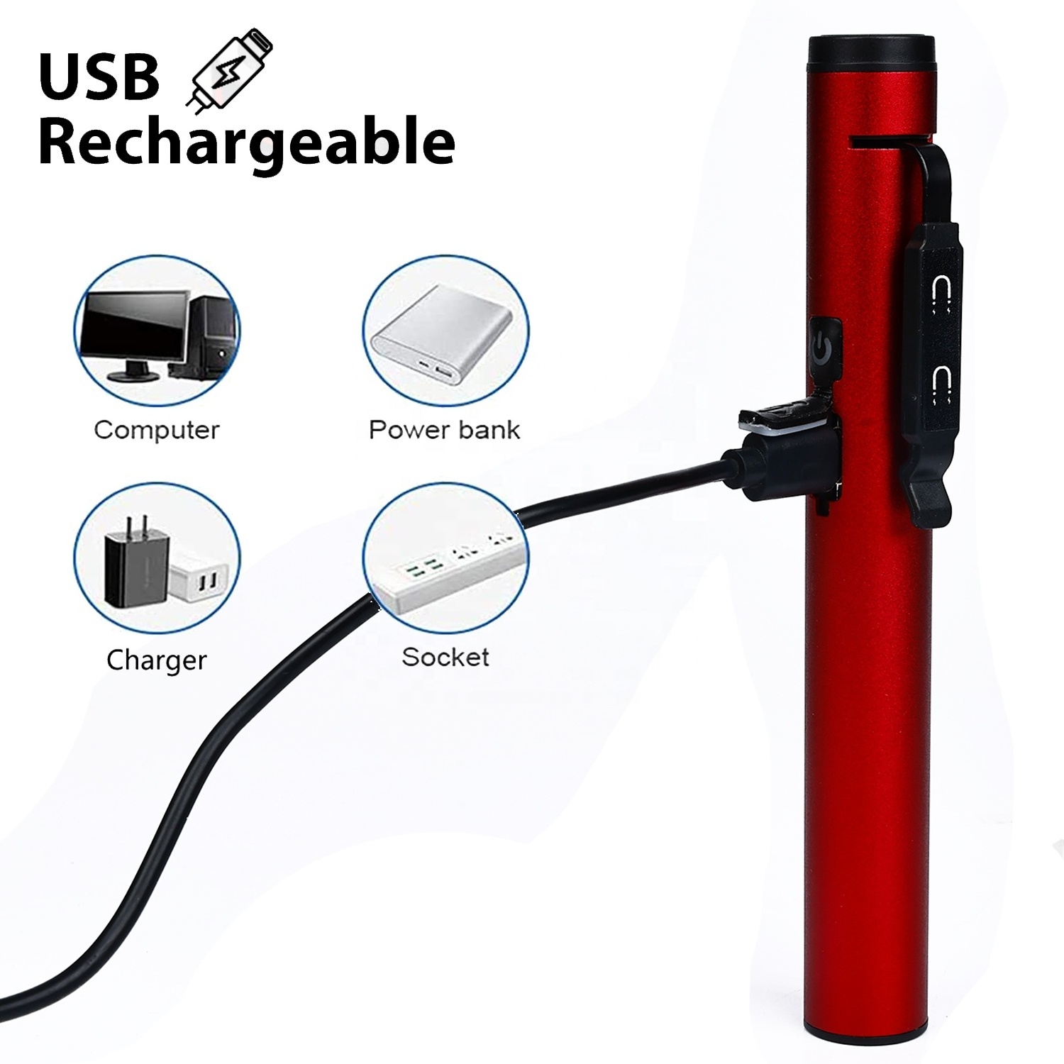 High Quality Multi-function Flashlight Adjustable Clip Working Light LED Rechargeable Pocket Pen Light With Double Magnet