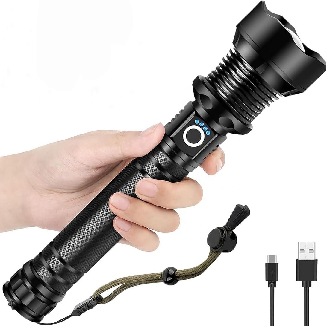 Rechargeable Led Flashlights 90000 High Lumens Super Bright Flashlight Zoomable Waterproof Powerful Handheld Flashlight Outdoor