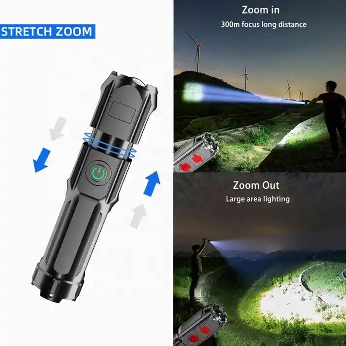 Powerful LED 1000 Lumen Telescopic Strong Light Tactical Flashlights Rechargeable Waterproof Zoomable Torch Flashlight