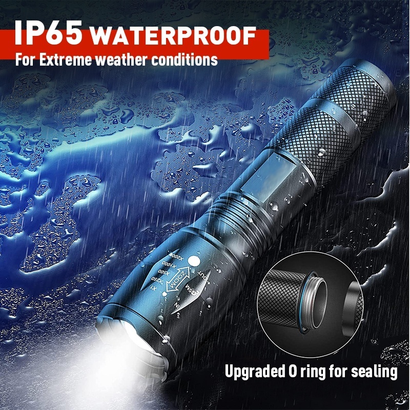 High Power Camping Waterproof rechargeable led torch Set Small flashlight Tactical Torch battery Telescopic Zoom Flashlights