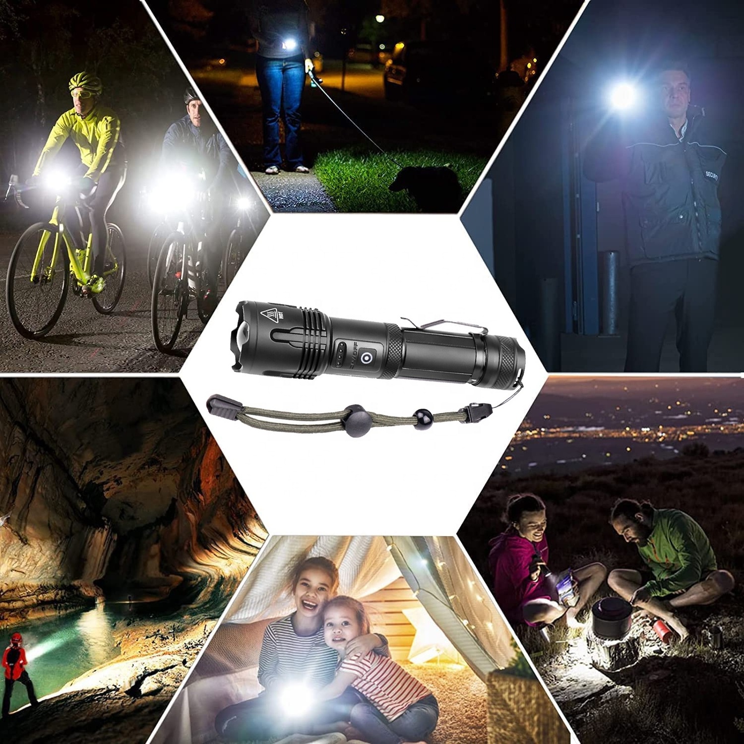 Rechargeable Led Flashlight with 3 Light Modes Waterproof High Powered Strong Flashlight for Hiking Camping Emergencies