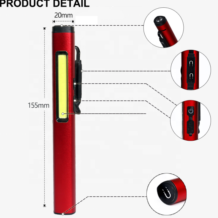 High Quality Multi-function Flashlight Adjustable Clip Working Light LED Rechargeable Pocket Pen Light With Double Magnet