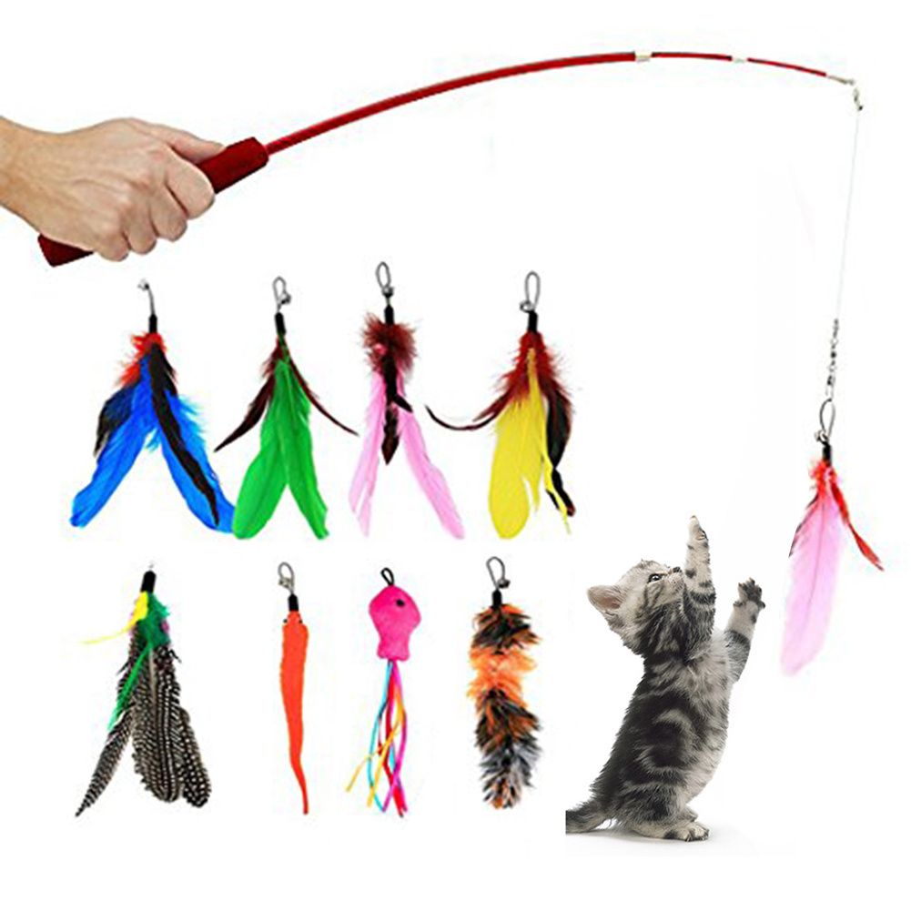 Handheld Interactive pet toys Teaser fairy Wand Kitten Cat Exercise Fun Playing without the stick for indoor cats Feather Toy