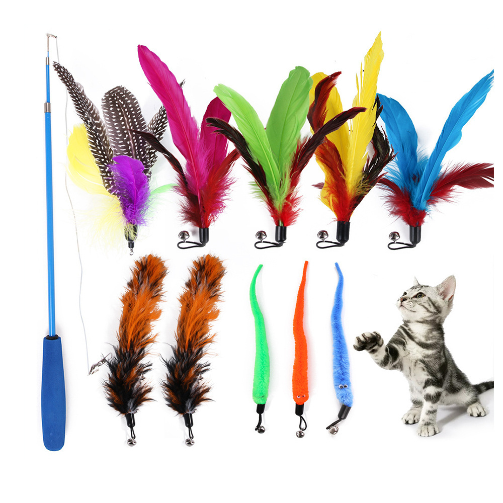 Handheld Interactive pet toys Teaser fairy Wand Kitten Cat Exercise Fun Playing without the stick for indoor cats Feather Toy