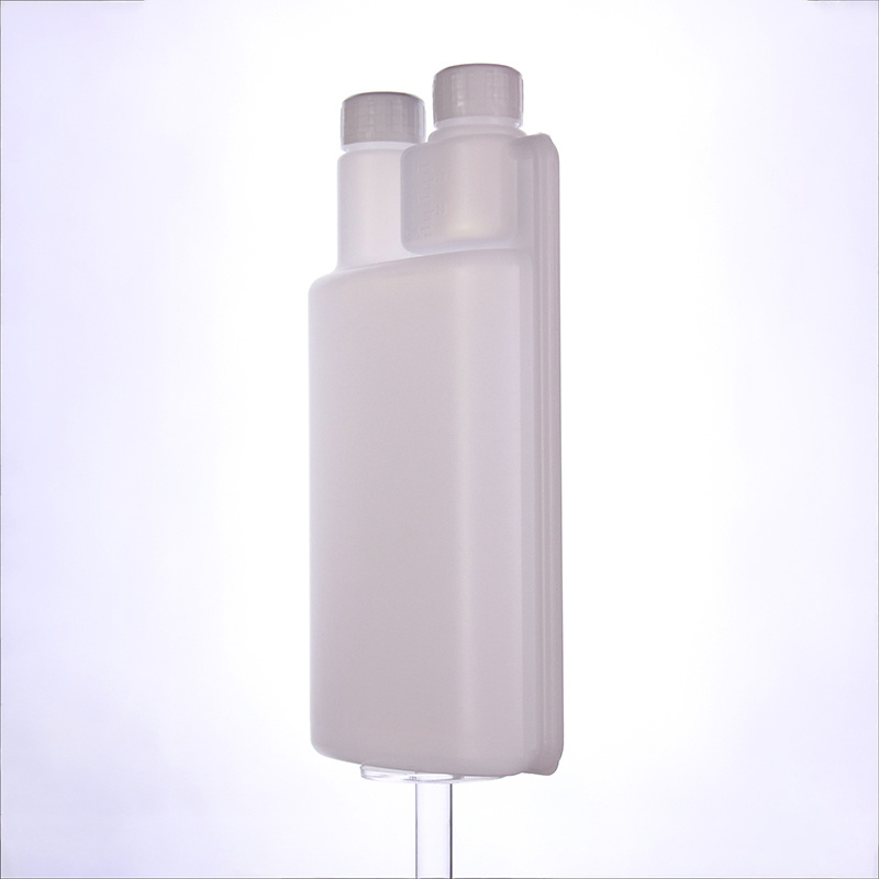 1000ml Hdpe white plastic twin neck dosing bottle with screw cap two chamber bottle