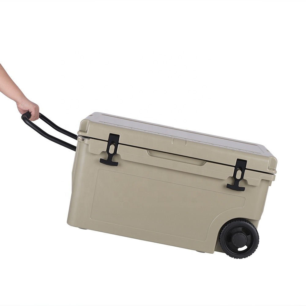 High quality big LLDPE 55L wheeled cooler food cooler box with wheels for picnic