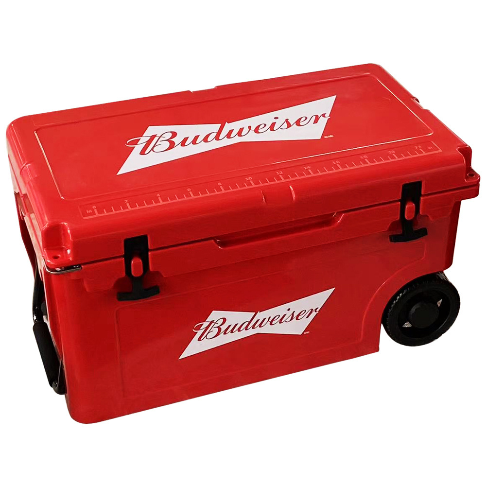 High quality big LLDPE 55L wheeled cooler food cooler box with wheels for picnic