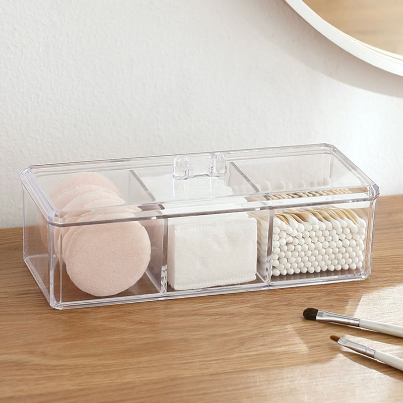 Luxspire Cotton Swab Holder with Lid, Clear Acrylic Cotton Ball Dispenser Storage, Makeup Canister Jar for Cotton Pads Bud