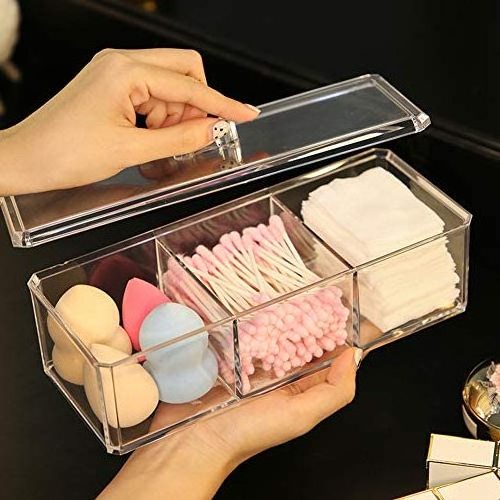 Luxspire Cotton Swab Holder with Lid, Clear Acrylic Cotton Ball Dispenser Storage, Makeup Canister Jar for Cotton Pads Bud