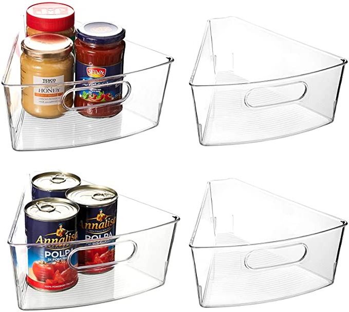 BPA Free Durable Plastic Transparent Kitchen Storage Bins(4 Packs), 1/8 Wedge,  Deep Container Lazy Susan Cabinet Organizer with