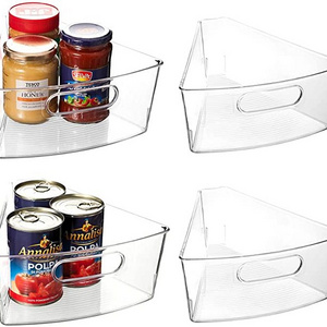 BPA Free Durable Plastic Transparent Kitchen Storage Bins(4 Packs), 1/8 Wedge,  Deep Container Lazy Susan Cabinet Organizer with