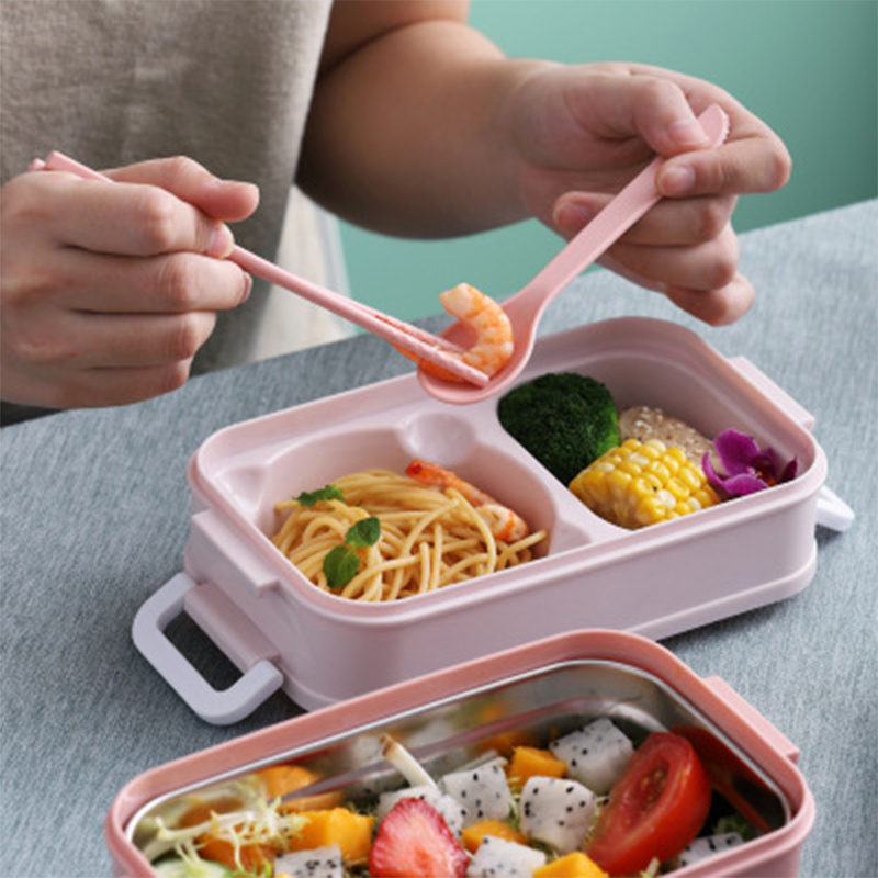 304 Stainless Steel Lunch Bento Box 2 Layers Microwave Heating Food Storage Container