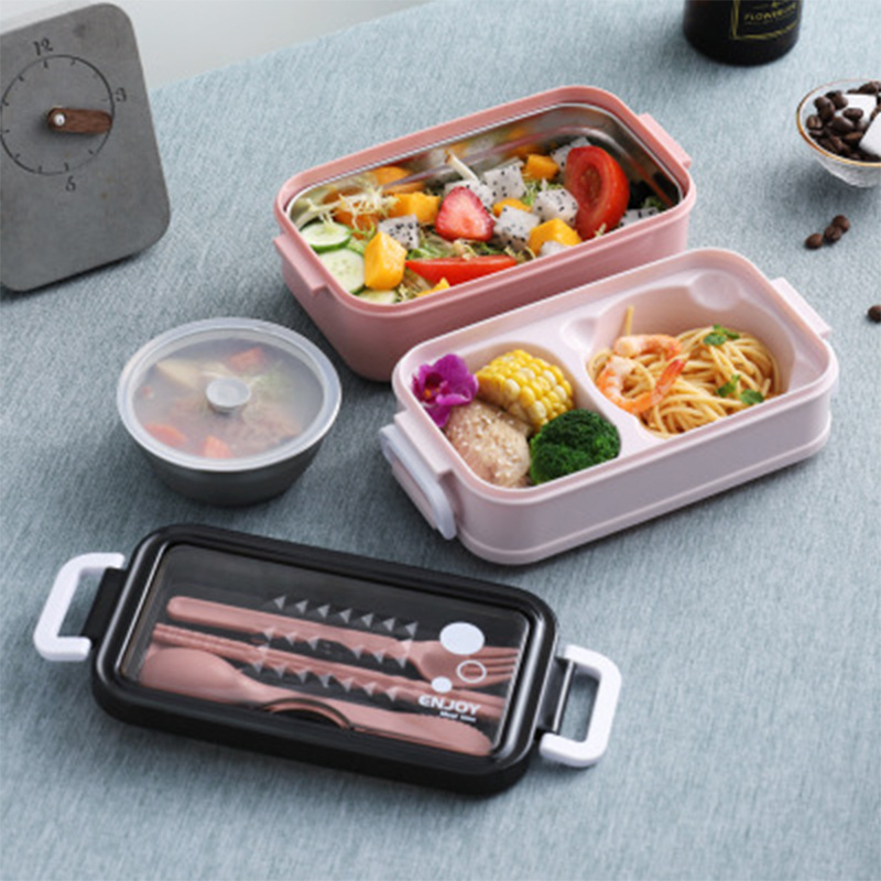 304 Stainless Steel Lunch Bento Box 2 Layers Microwave Heating Food Storage Container