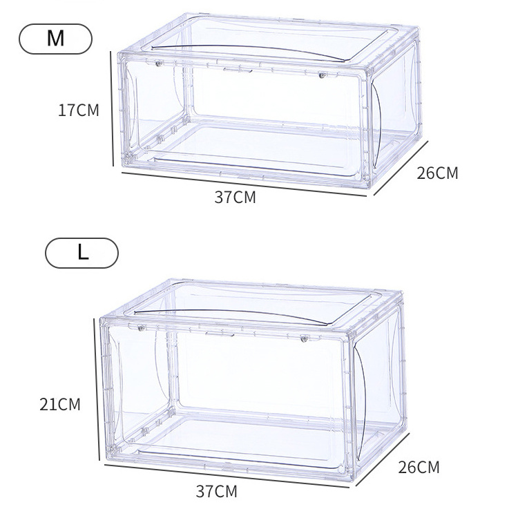 L Size PET Portable Magnetic Sneaker Shoe Display Boxes Clear Plastic Storage Transparent Stackable