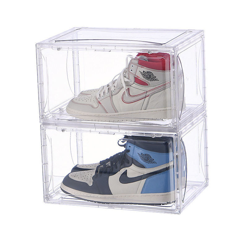 L Size PET Portable Magnetic Sneaker Shoe Display Boxes Clear Plastic Storage Transparent Stackable