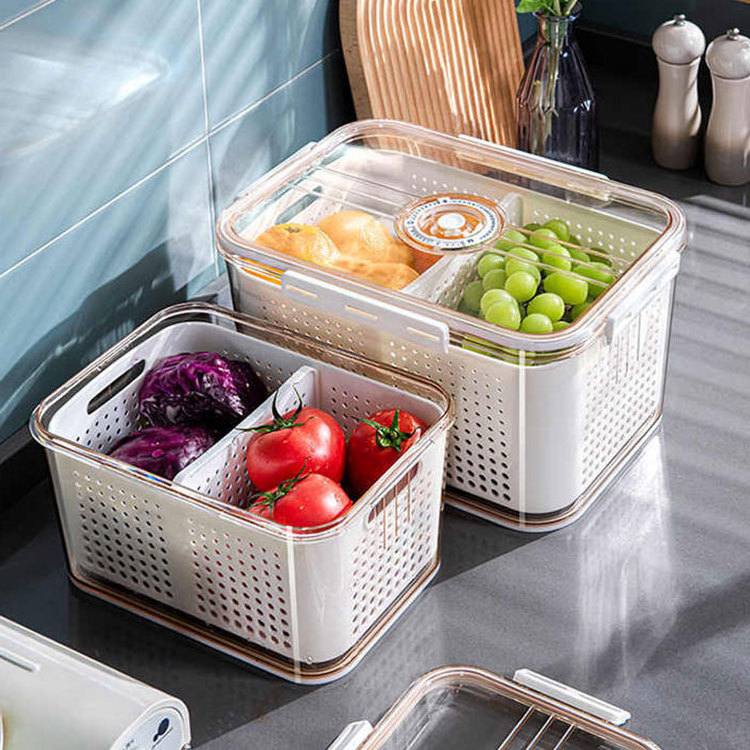 Time Lock Fresh Drain Basket Storage Box BPA-Free Fresh Containers Fridge Containers with Draining Baskets