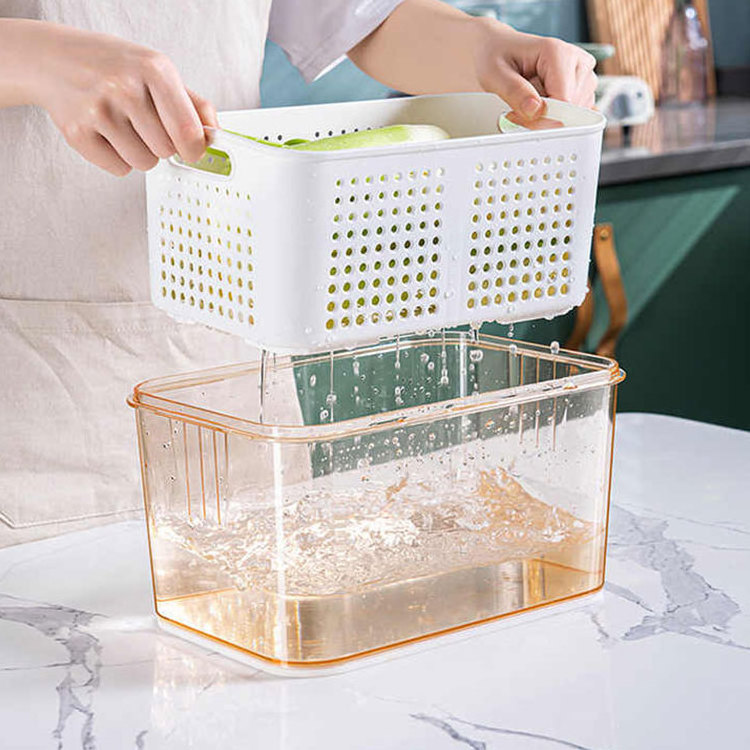 Time Lock Fresh Drain Basket Storage Box BPA-Free Fresh Containers Fridge Containers with Draining Baskets