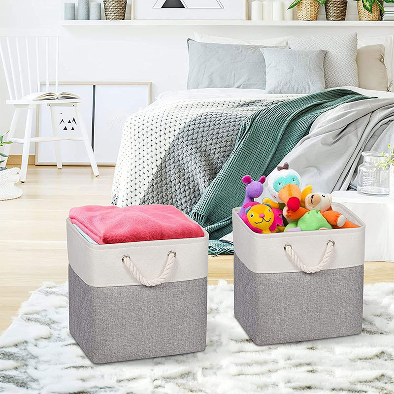 Set of 3 Large Fabric Storage Cubes with Sturdy Cotton Carry Handles Foldable Storage Organizer Baskets for Closet Shelves