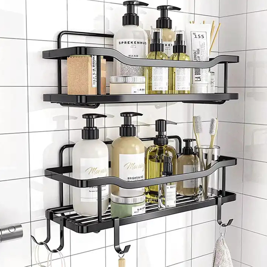 Two Piece Dress Large Capacity Adhesive Shower Organizer No Drilling Shower Shelves Shower Caddy Bathroom Rack