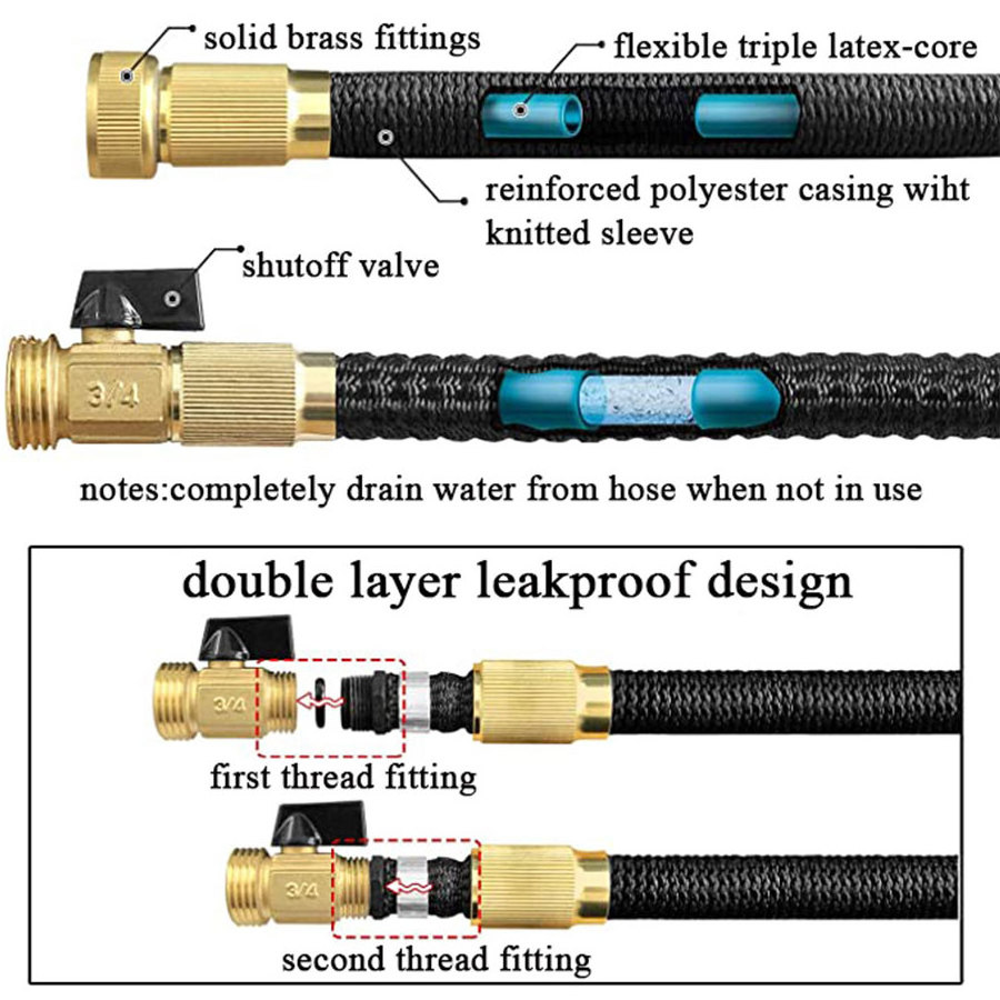 Extra Strength Fabric Expanding Pipe with Nozzle Gun Garden Lightweight Water Hose Latex Long Car Wash Water Hose