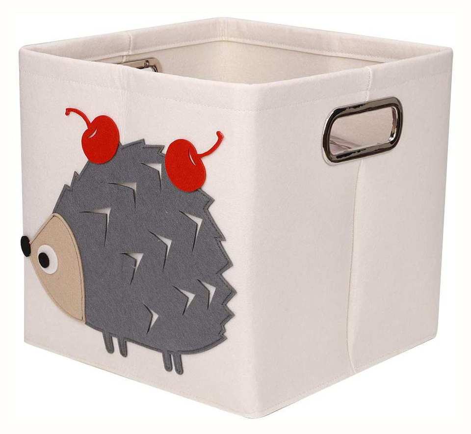 Cheap Decorative Cube Box Basket Storage 30/33cm Cute Felt Animal Design Foldable Fabric Collapsible Toy Storage Bin For Kid