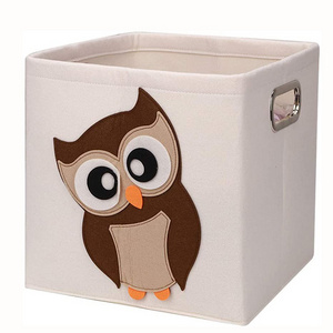 Cheap Decorative Cube Box Basket Storage 30/33cm Cute Felt Animal Design Foldable Fabric Collapsible Toy Storage Bin For Kid