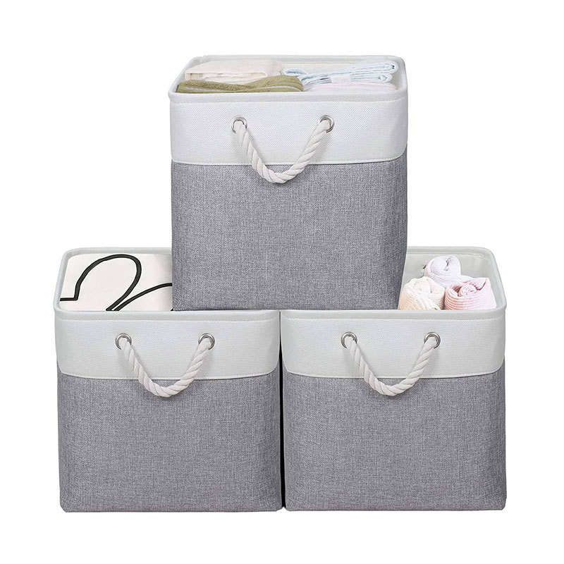 Set of 3 Large Fabric Storage Cubes with Sturdy Cotton Carry Handles Foldable Storage Organizer Baskets for Closet Shelves