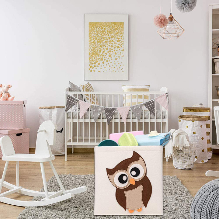 Cheap Decorative Cube Box Basket Storage 30/33cm Cute Felt Animal Design Foldable Fabric Collapsible Toy Storage Bin For Kid