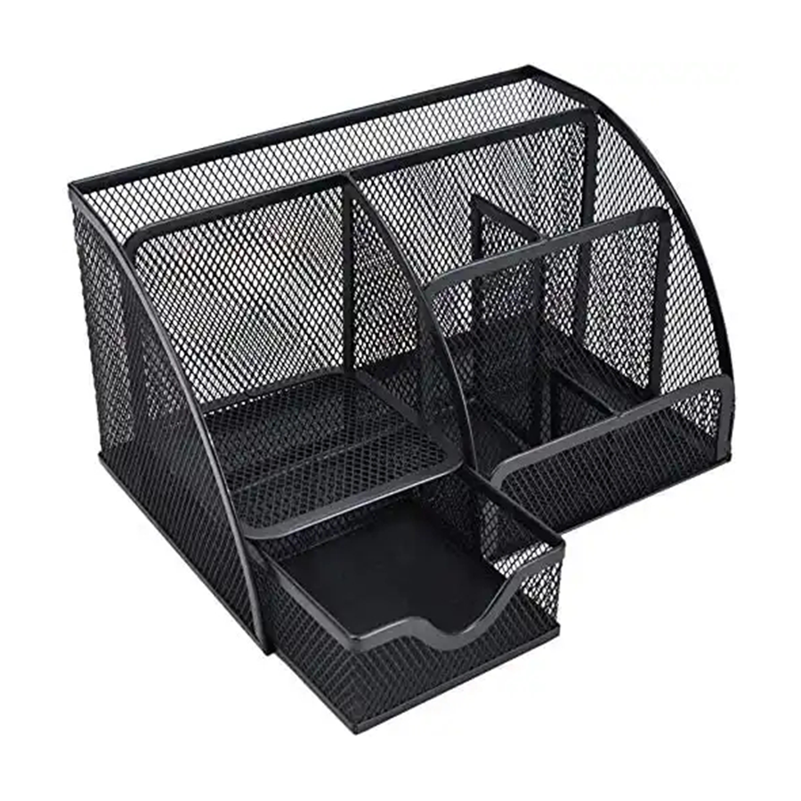 Metal Stationary Organizer Black Desk Caddy Mesh Desk Organizer Office Desktop Organizer with Drawer