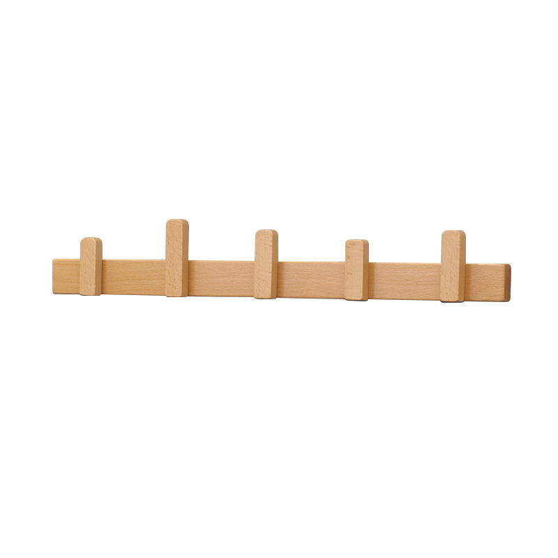 High Quality Natural Beech Wood Wall Mounted Classic Shelf Living Room Hook Racks with 5 Pegs Coat Hanger