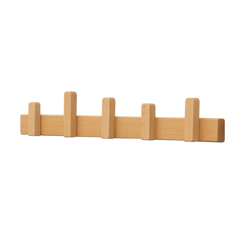 High Quality Natural Beech Wood Wall Mounted Classic Shelf Living Room Hook Racks with 5 Pegs Coat Hanger