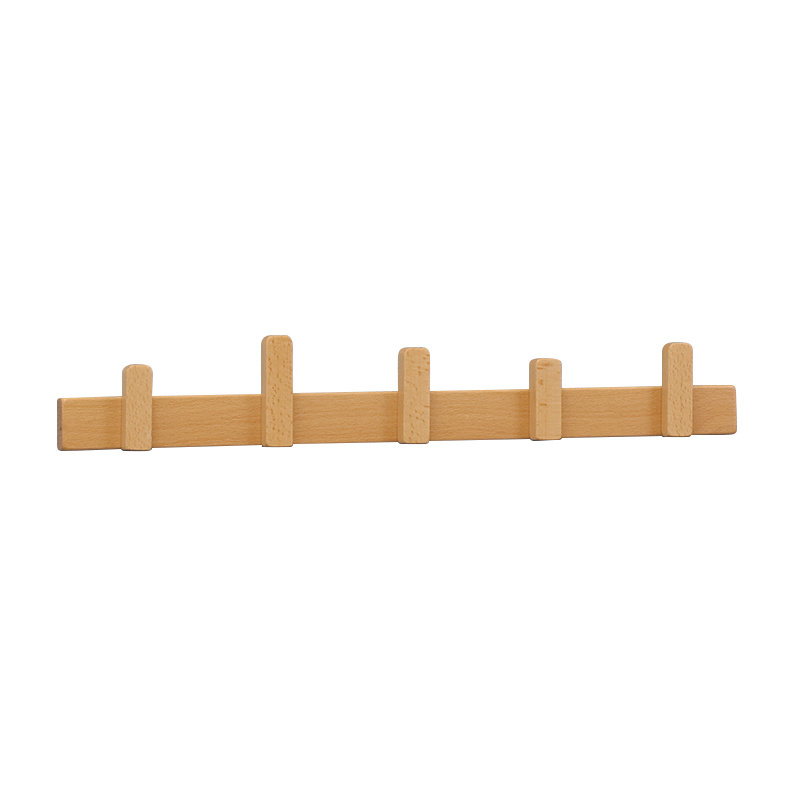 High Quality Natural Beech Wood Wall Mounted Classic Shelf Living Room Hook Racks with 5 Pegs Coat Hanger