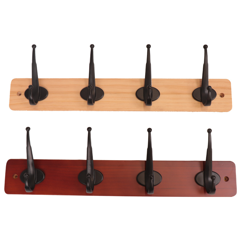 High Quality Smooth Finishing Wall Mounted Wooden Organizer Metal Coat Rack With 4 Metal Hanging Hooks