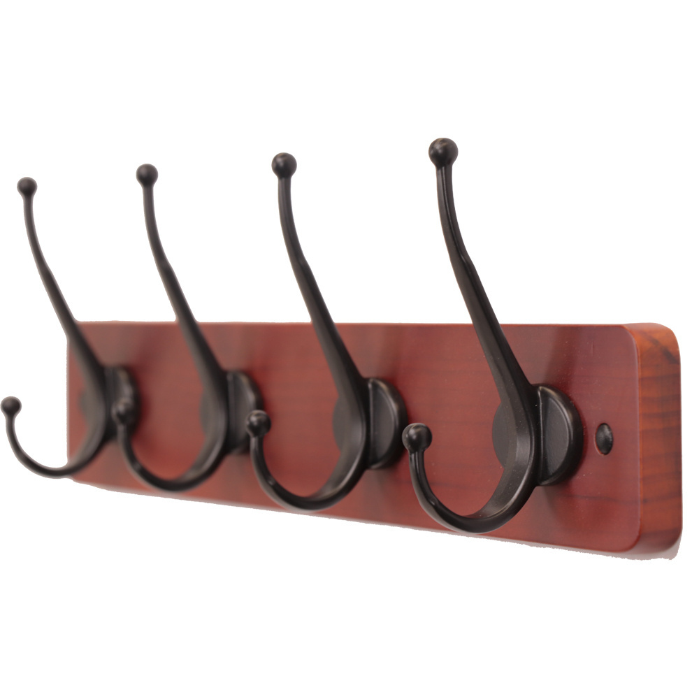 High Quality Smooth Finishing Wall Mounted Wooden Organizer Metal Coat Rack With 4 Metal Hanging Hooks