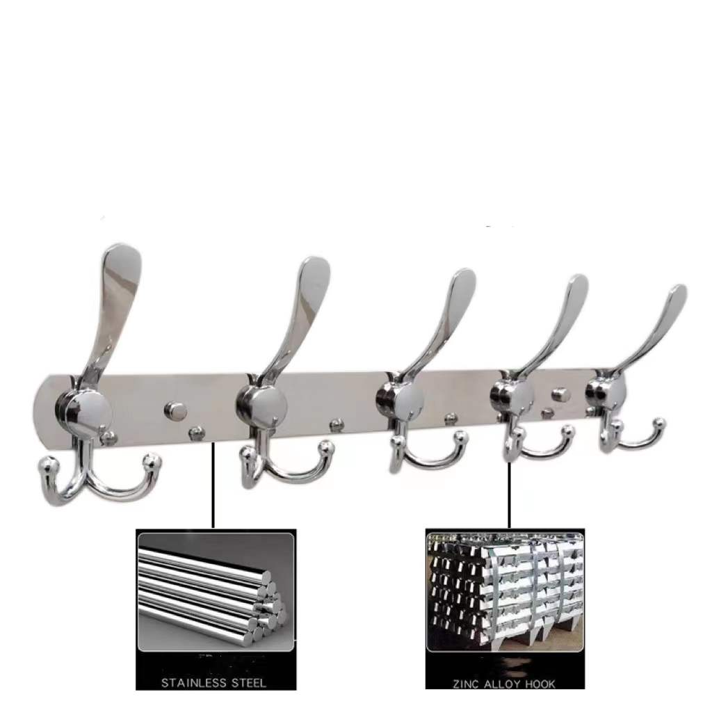 Mount Coat Hooks Metal Robe Rail Rack Towel Hanger 4 5 6 Hooks Heavy Duty Metal Hook Rail