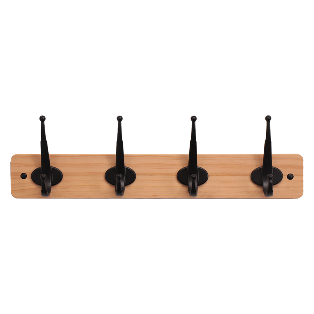 High Quality Smooth Finishing Wall Mounted Wooden Organizer Metal Coat Rack With 4 Metal Hanging Hooks