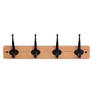 High Quality Smooth Finishing Wall Mounted Wooden Organizer Metal Coat Rack With 4 Metal Hanging Hooks