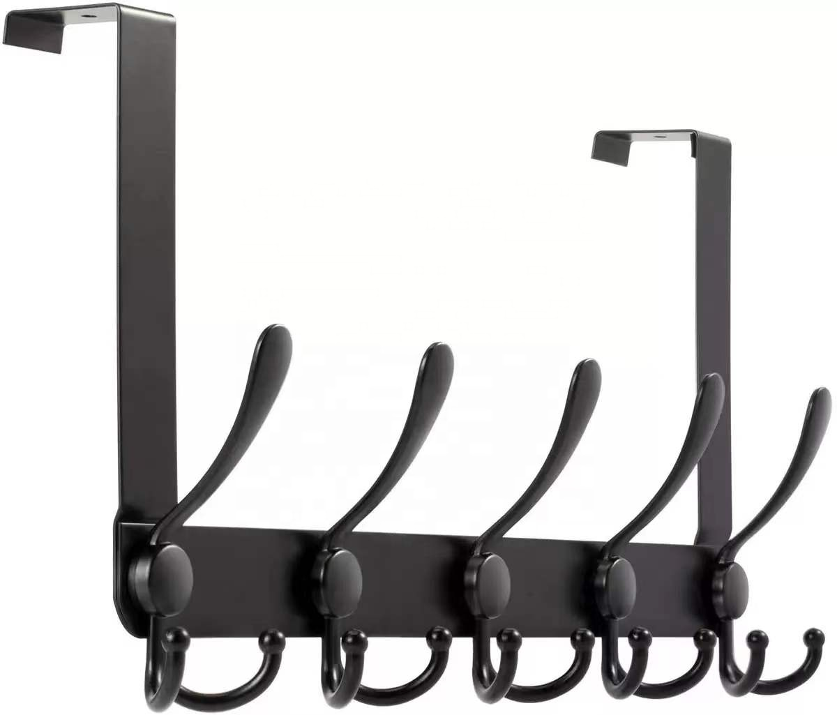 Bathroom Organizer Towel Rack Hooks Black Metal Heavy Duty Over The Door Hook Hanger