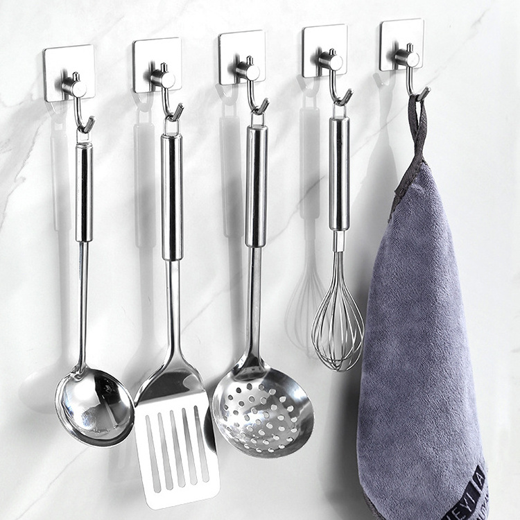 304 Stainless Steel brushed stainless steel color Bathroom Kitchen Organizer Self Adhesive Robe Towel Hook