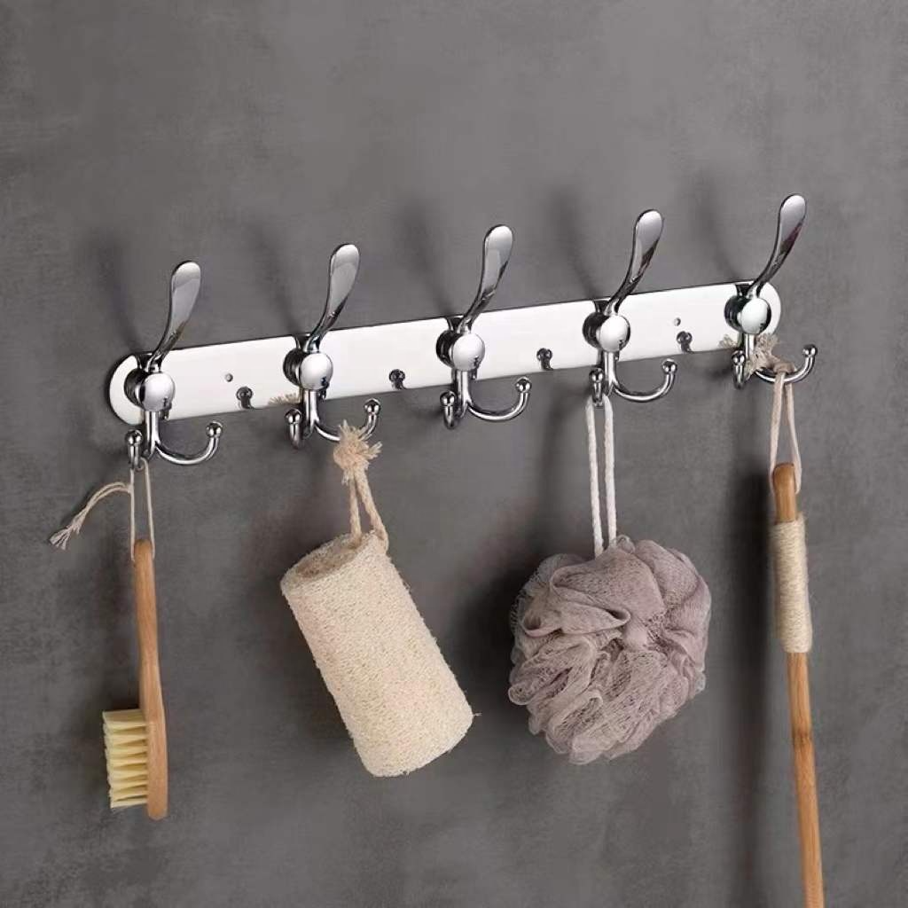 Mount Coat Hooks Metal Robe Rail Rack Towel Hanger 4 5 6 Hooks Heavy Duty Metal Hook Rail