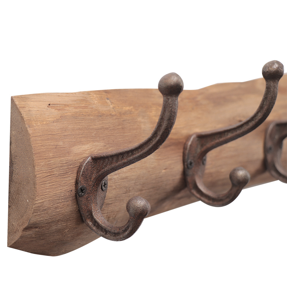 High Quality Space-saving Wall Mounted Vintage Wood Rustic Key Hat Coat Hook Rack