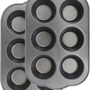 Super wide handle 2 muffin pans non stick 6 cups quick release coated grey cupcake tin carbon steel baking mould