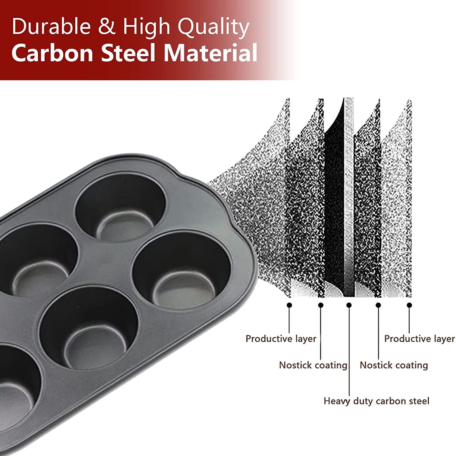 Muffin Pan Non-Stick 6 Cup Quick Release Coating Grey Cupcake Tin Carbon Steel Baking Mold With Extra Wide Handle Bakeware Pan