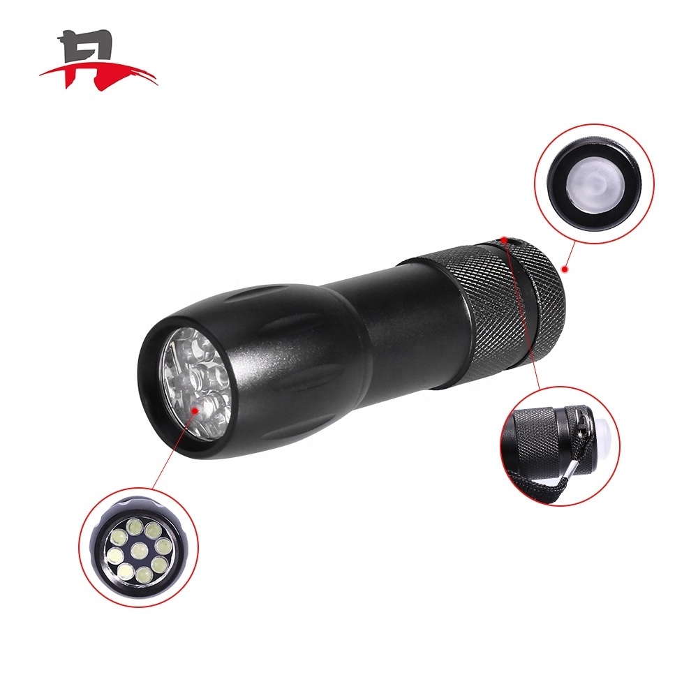 Most Popular Mini 9 LED Aluminum Flashlight Camping Flash Light Mini Torch