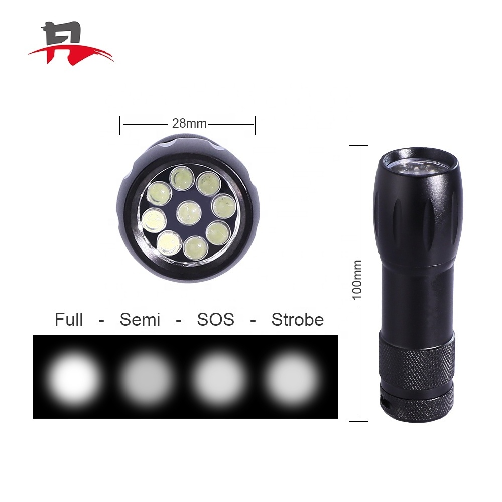 Most Popular Mini 9 LED Aluminum Flashlight Camping Flash Light Mini Torch