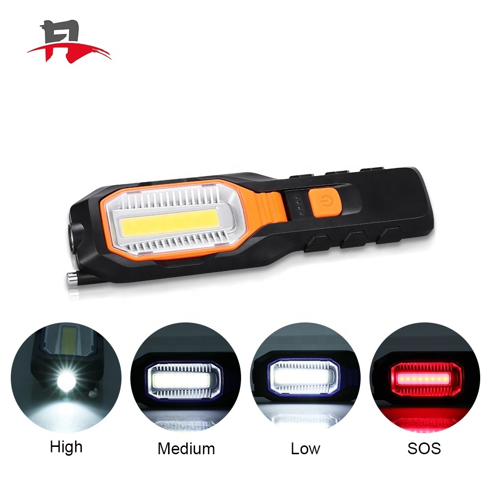 Cob Portable Handheld Usb Flashlight Torch Rotatablemagnetic Working Light With Magnet & Hook & 4 Modes