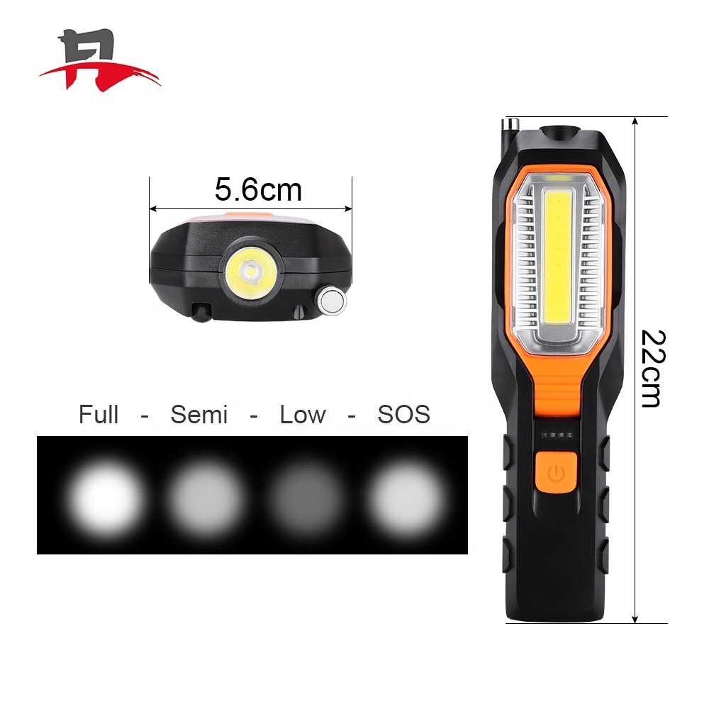 Cob Portable Handheld Usb Flashlight Torch Rotatablemagnetic Working Light With Magnet & Hook & 4 Modes